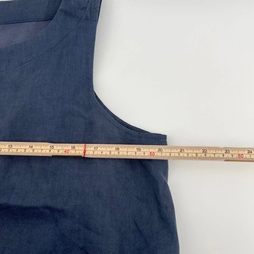 Pure Jill Navy Blue Linen Layered Shift Dress Women's Large Petite Sleeveless
